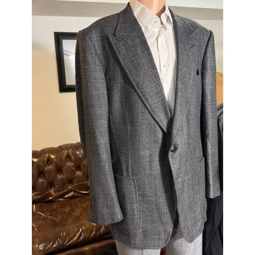 Tom Ford Shelton Peak Lapel Cashmere Prince ofWales Houndstooth Blazer 56 46R US